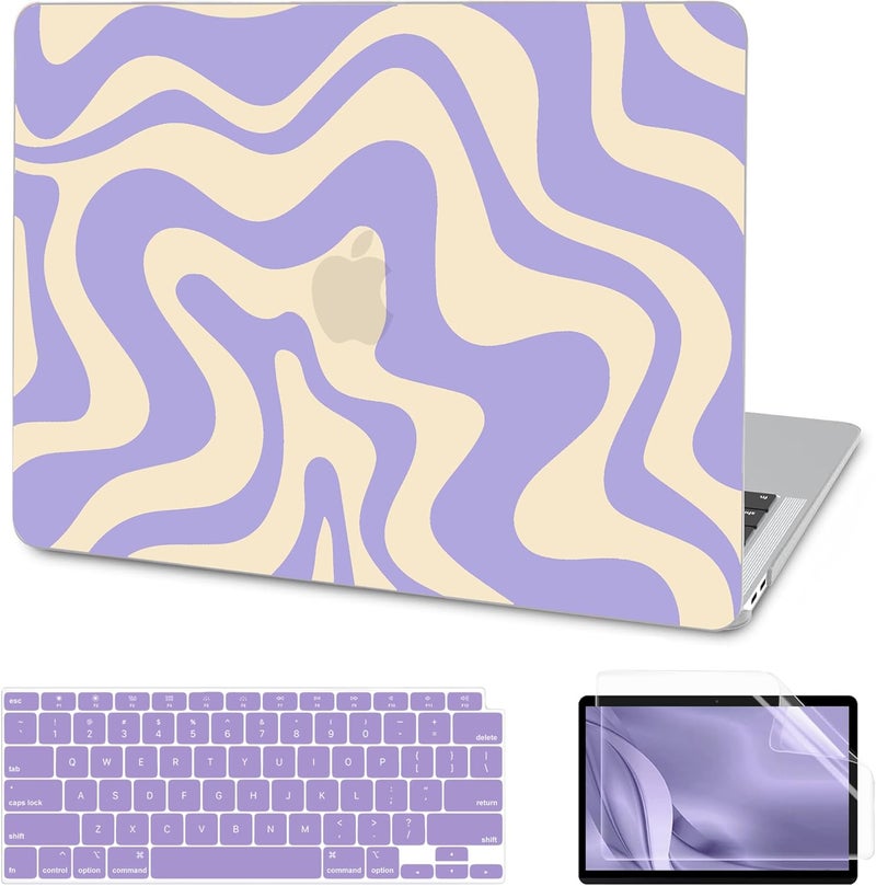 AKIT Compatible with MacBook Air 13 Inch Case M1 2022 2021 2020 2019 2018 A2337 A2179 A1932, Pattern Hard Shell Laptop Case+Screen Protector+Keyboard Cover for Mac Book Air 13.3 Inch, Violet Wave - Image 1